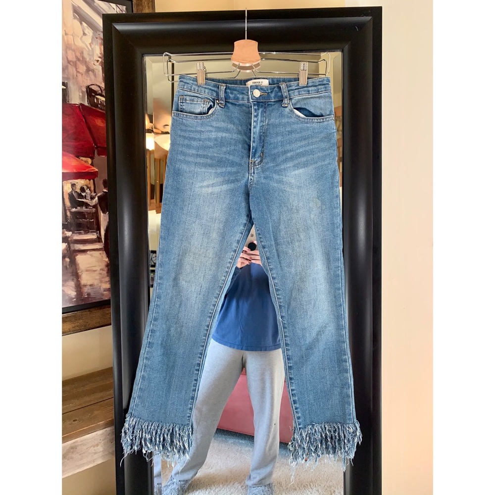 Capri Blue Jeans with Fringes